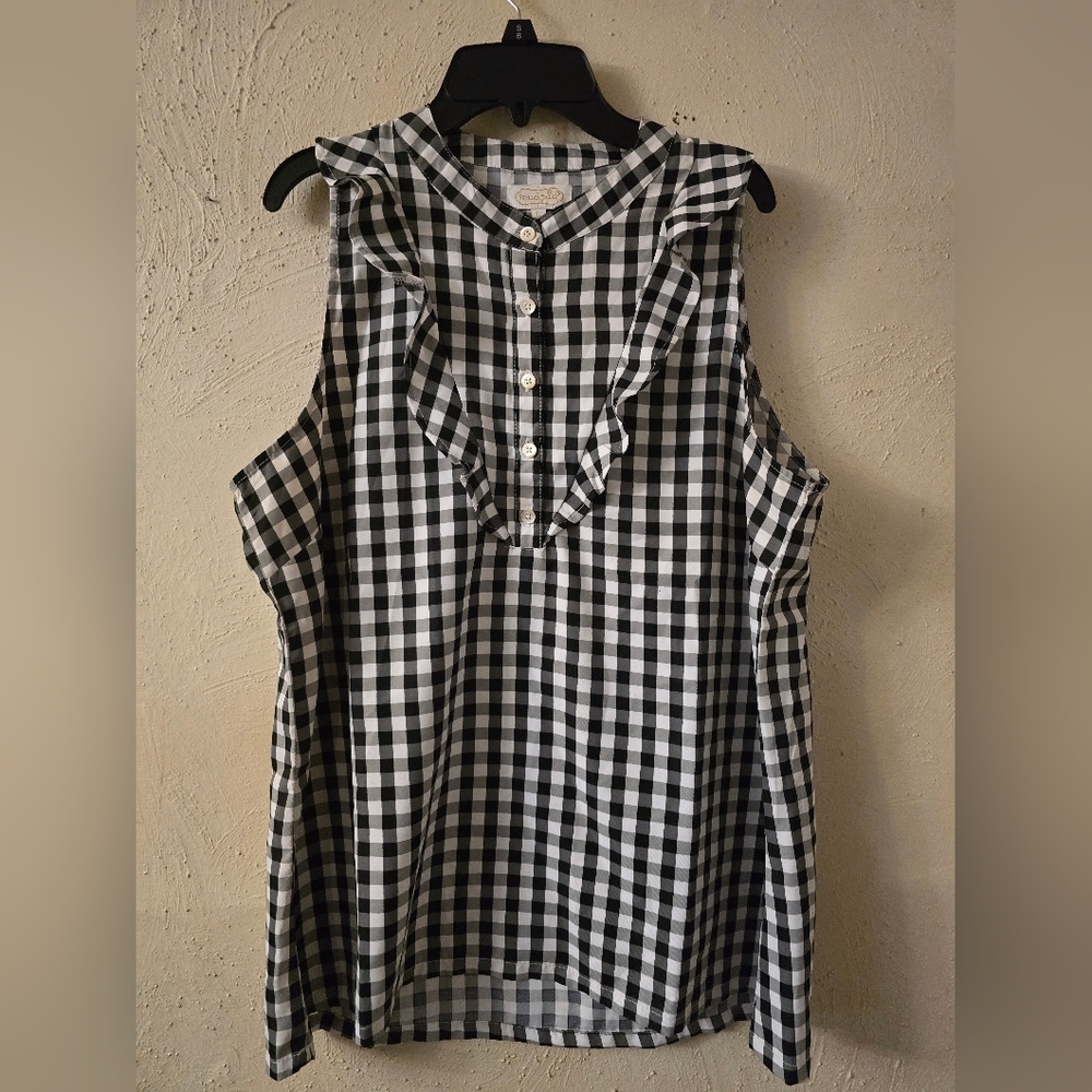 Mud Pie Black and White Checkered Ruffle Blouse